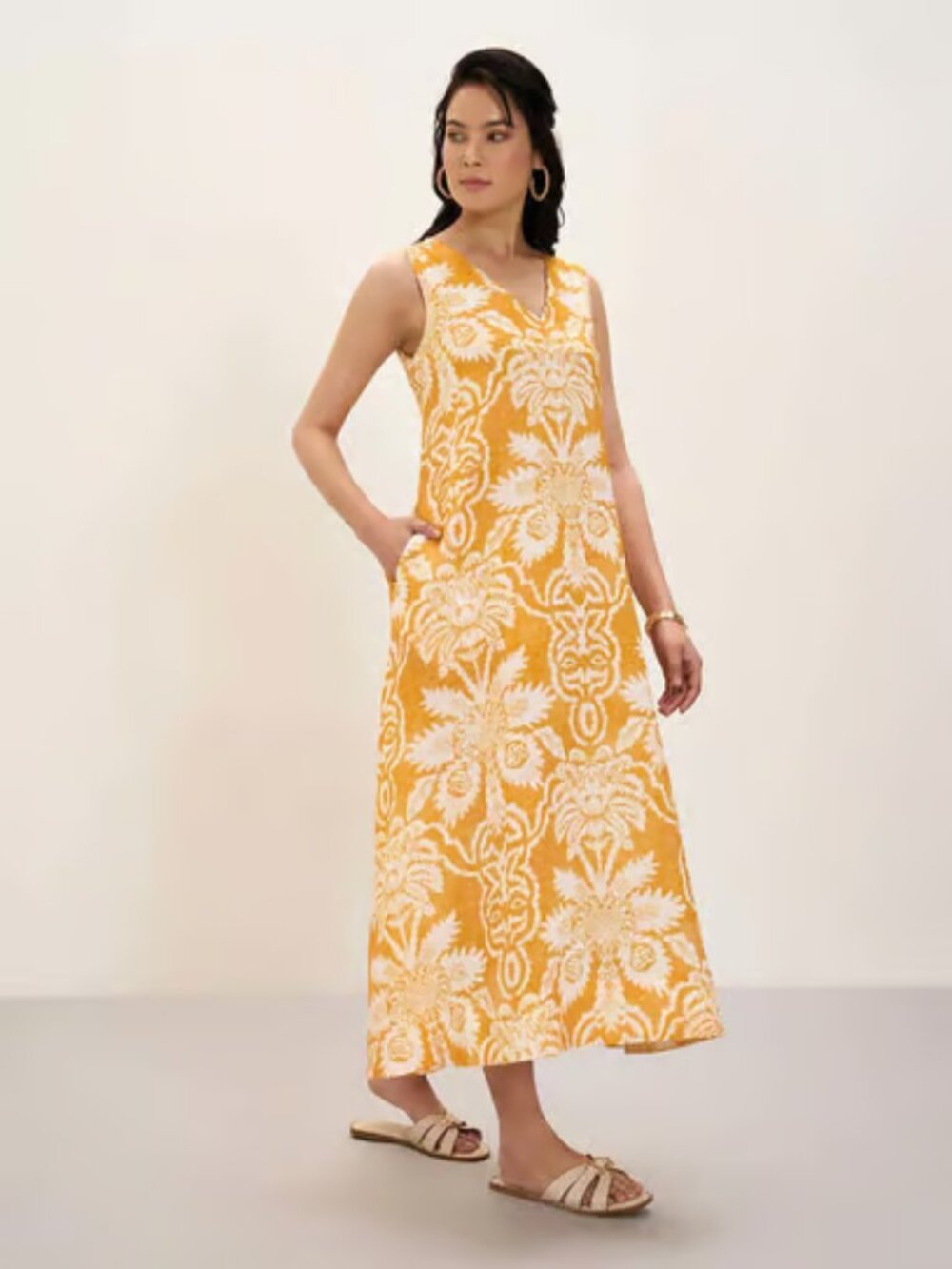 Marigold Lane Yellow Printed Casual Dress Size L